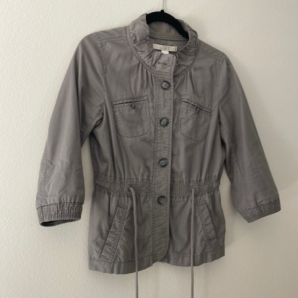 Ann Taylor Loft Jacket Draw String Waist. Color light Army Green